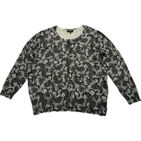 Lane Bryant Scoop Neck Long Sleeve Faux Lace Cardigan Women 26-28  Black Gray - Picture 1 of 6